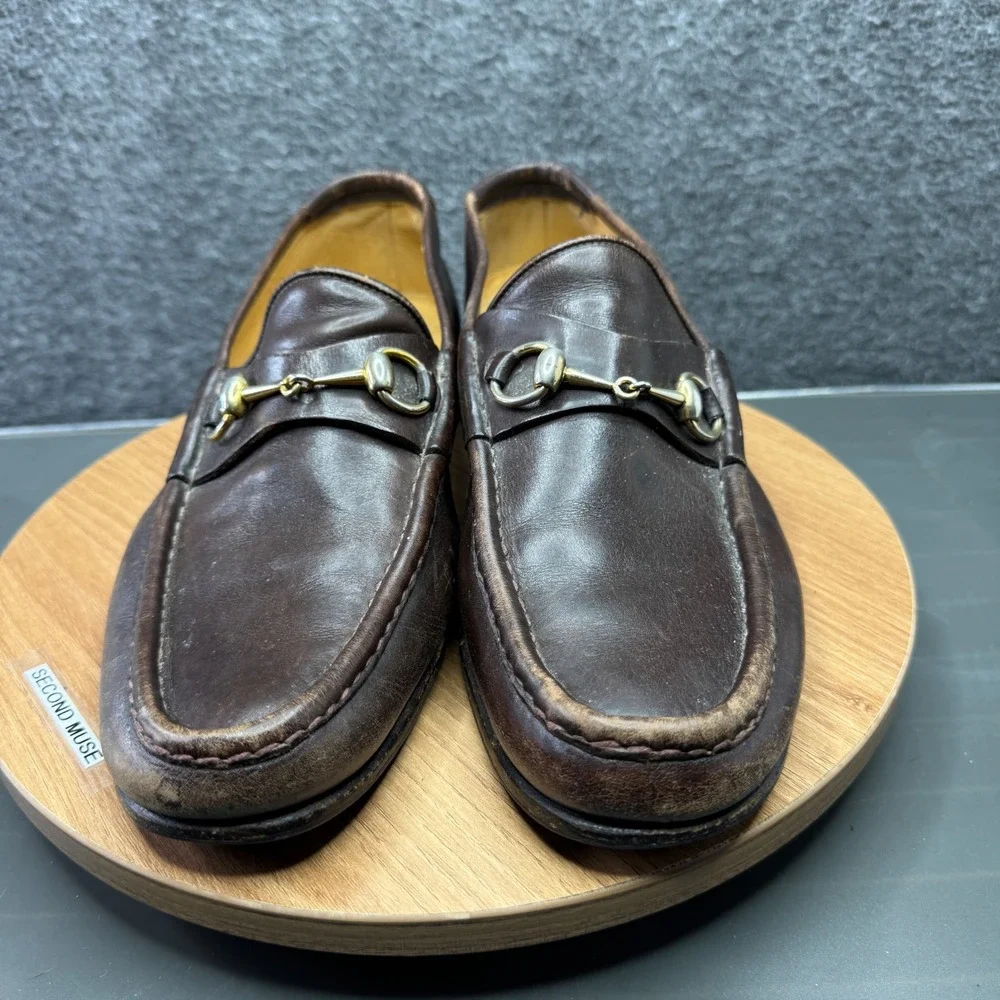 GUCCI 1953 Classic Horsebit Loafers‎ Brown Leather Mens Shoes Size 44 10 VTG 110